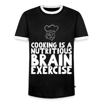 Cooking is a nutritious brain exercise - Men's Ringer Shirt - black/white - Front - AI Model Female 172 light (172cm) & AI Model Male 178 light (178cm)