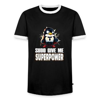 Linux Sudo Superpower Tux Superhero Penguin - Männer Kontrast-T-Shirt - Schwarz/Weiß - Vorne - AI Model Female 172 light (172cm) & AI Model Male 178 light (178cm)