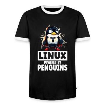 Linux Tux Penguin Powered by Sudo Superhero - Männer Kontrast-T-Shirt - Schwarz/Weiß - Vorne - AI Model Female 172 light (172cm) & AI Model Male 178 light (178cm)