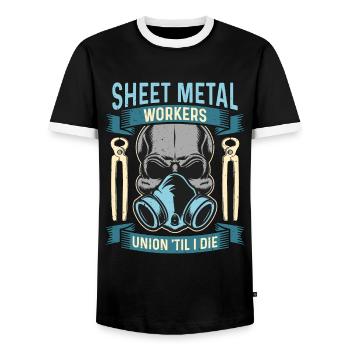 Syndicat des travailleurs de la tôlerie jusqu’à ce que les fabricants - T-shirt contrasté Homme - noir/blanc - Devant - AI Model Female 172 light (172cm) & AI Model Male 178 light (178cm)