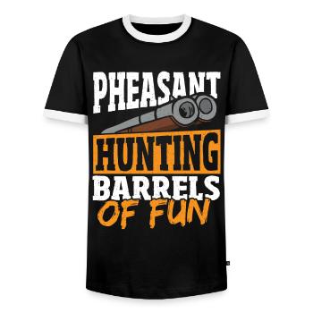 Pheasant Hunting Barrels Of Fun Pheasant Hunter - Men's Ringer Shirt - black/white - Front - AI Model Female 172 light (172cm) & AI Model Male 178 light (178cm)