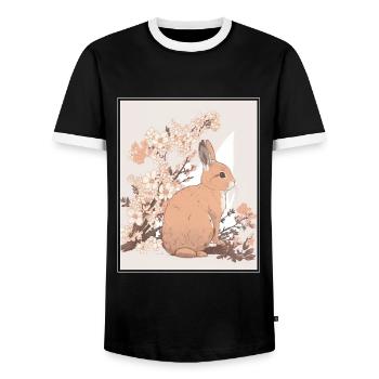 Lapin Lapin Fleur de Cerisier Japon Japonais - T-shirt contrasté Homme - noir/blanc - Devant - AI Model Female 172 light (172cm) & AI Model Male 178 light (178cm)
