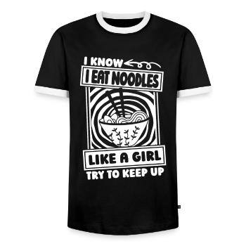 Noodle's girl - Men's Ringer Shirt - black/white - Front - AI Model Female 172 light (172cm) & AI Model Male 178 light (178cm)