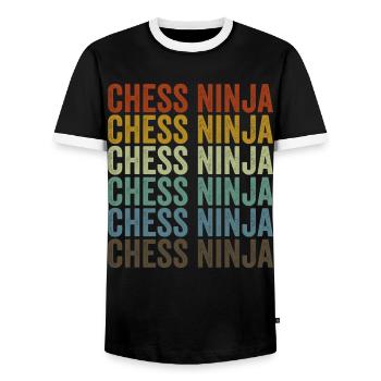 Chess Ninja Chess Board Game Gambit - Men's Ringer Shirt - black/white - Front - AI Model Female 172 light (172cm) & AI Model Male 178 light (178cm)