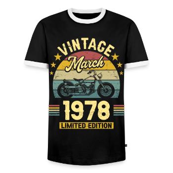 Vintage biker born in March 1978 45 years anniversary - Men's Ringer Shirt - black/white - Front - AI Model Female 172 light (172cm) & AI Model Male 178 light (178cm)