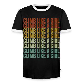 Climbing like a girl Arborist Climbing girl - Men's Ringer Shirt - black/white - Front - AI Model Female 172 light (172cm) & AI Model Male 178 light (178cm)