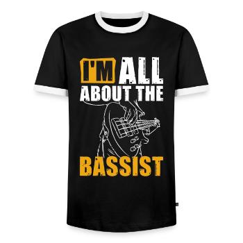 Basse Guitare Je suis tout au sujet Guitariste Bassiste - T-shirt contrasté Homme - noir/blanc - Devant - AI Model Female 172 light (172cm) & AI Model Male 178 light (178cm)