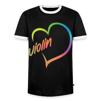 Violin Violinist Heart Watercolor - Männer Kontrast-T-Shirt - Schwarz/Weiß - Vorne - AI Model Female 172 light (172cm) & AI Model Male 178 light (178cm)