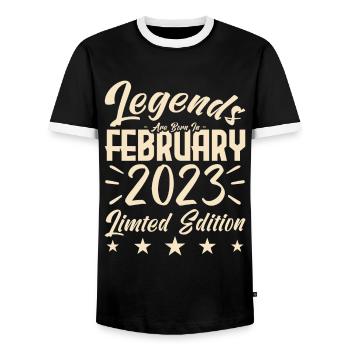 Naissance En Février 2023. Cadeau d'anniversaire. - T-shirt contrasté Homme - noir/blanc - Devant - AI Model Female 172 light (172cm) & AI Model Male 178 light (178cm)