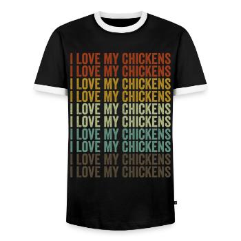 I love my chickens Funny chickens Chicken love - Men's Ringer Shirt - black/white - Front - AI Model Female 172 light (172cm) & AI Model Male 178 light (178cm)