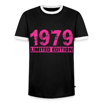 Limited Edition 1979 - Men's Ringer Shirt - black/white - Front - AI Model Female 172 light (172cm) & AI Model Male 178 light (178cm)