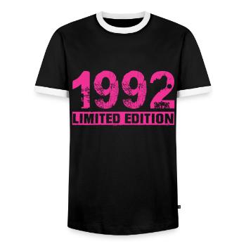 Limited Edition 1992 - Men's Ringer Shirt - black/white - Front - AI Model Female 172 light (172cm) & AI Model Male 178 light (178cm)