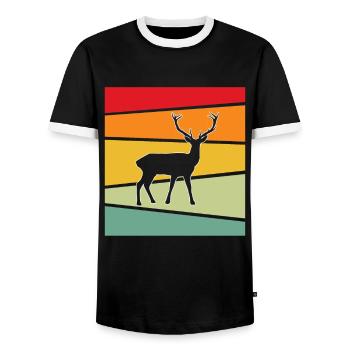Hirsch Retro - Men's Ringer Shirt - black/white - Front - AI Model Female 172 light (172cm) & AI Model Male 178 light (178cm)