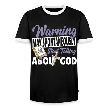 Peut spontanément commencer à parler de Dieu Pasteur - T-shirt contrasté Homme - noir/blanc - Devant - AI Model Female 172 light (172cm) & AI Model Male 178 light (178cm)