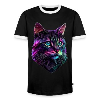 Cat Cats Kitten Polygon Cat - Men's Ringer Shirt - black/white - Front - AI Model Female 172 light (172cm) & AI Model Male 178 light (178cm)