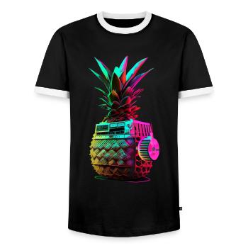 EDM Music Rave Festival Pineapple Techno - Men's Ringer Shirt - black/white - Front - AI Model Female 172 light (172cm) & AI Model Male 178 light (178cm)