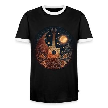 Cottagecore Akustik Gitarre Mond Sterne Blume - Männer Kontrast-T-Shirt - Schwarz/Weiß - Vorne - AI Model Female 172 light (172cm) & AI Model Male 178 light (178cm)