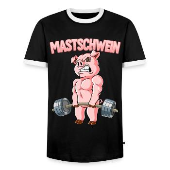 Mastschwein Bodybuilding Fitness Gym - Männer Kontrast-T-Shirt - Schwarz/Weiß - Vorne - AI Model Female 172 light (172cm) & AI Model Male 178 light (178cm)