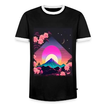 Mondblume Moonflower Mond Japanisch Vaporwave - Männer Kontrast-T-Shirt - Schwarz/Weiß - Vorne - AI Model Female 172 light (172cm) & AI Model Male 178 light (178cm)