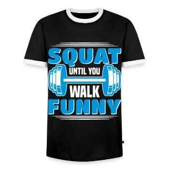 Funny Squat Until You Walk Funny For Gym Goer - Men's Ringer Shirt - black/white - Front - AI Model Female 172 light (172cm) & AI Model Male 178 light (178cm)