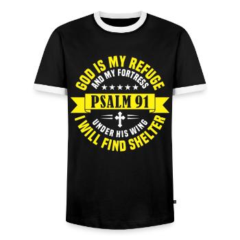 Bible Verses Psalm 91 For Christians - Men's Ringer Shirt - black/white - Front - AI Model Female 172 light (172cm) & AI Model Male 178 light (178cm)