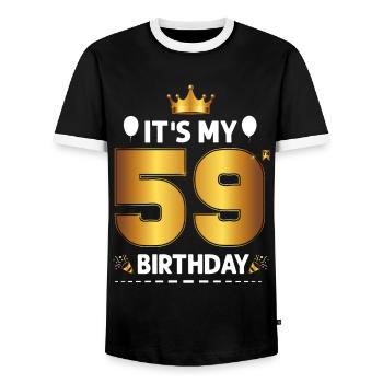 59th birthday 59 years Happy Birthday - Men's Ringer Shirt - black/white - Front - AI Model Female 172 light (172cm) & AI Model Male 178 light (178cm)