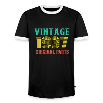 Année de naissance Millésime 1937 Pièces d’origine Anniversaire - T-shirt contrasté Homme - noir/blanc - Devant - AI Model Female 172 light (172cm) & AI Model Male 178 light (178cm)