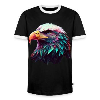 Cool polygon design with a bald eagle - Men's Ringer Shirt - black/white - Front - AI Model Female 172 light (172cm) & AI Model Male 178 light (178cm)