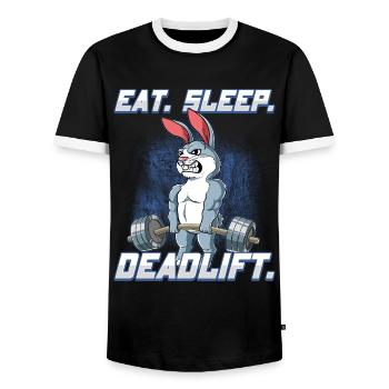 Rabbit Bodybuilding Fitness Gym Deadlift - Men's Ringer Shirt - black/white - Front - AI Model Female 172 light (172cm) & AI Model Male 178 light (178cm)