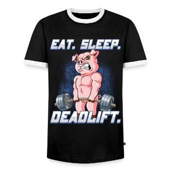 Schwein Bodybuilding Fitness Gym Deadlift - Männer Kontrast-T-Shirt - Schwarz/Weiß - Vorne - AI Model Female 172 light (172cm) & AI Model Male 178 light (178cm)