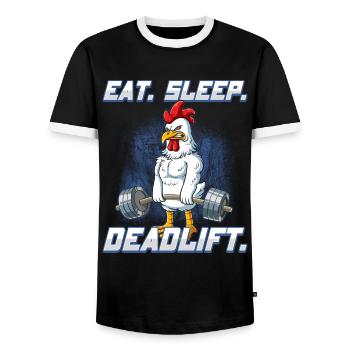 Hahn Bodybuilding Fitness Gym Deadlift - Männer Kontrast-T-Shirt - Schwarz/Weiß - Vorne - AI Model Female 172 light (172cm) & AI Model Male 178 light (178cm)