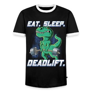 T-Rex Bodybuilding Fitness Gym Deadlift - Männer Kontrast-T-Shirt - Schwarz/Weiß - Vorne - AI Model Female 172 light (172cm) & AI Model Male 178 light (178cm)