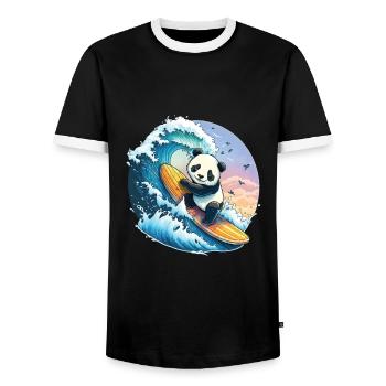 Panda bear surfing on the big wave - Men's Ringer Shirt - black/white - Front - AI Model Female 172 light (172cm) & AI Model Male 178 light (178cm)