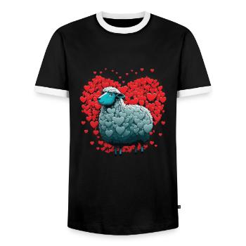 Schaf-liebes-herz - Men's Ringer Shirt - black/white - Front - AI Model Female 172 light (172cm) & AI Model Male 178 light (178cm)