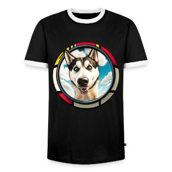 Dog Cartoon Huskie Design for Dog Lovers - Men's Ringer Shirt - black/white - Front - AI Model Female 172 light (172cm) & AI Model Male 178 light (178cm)