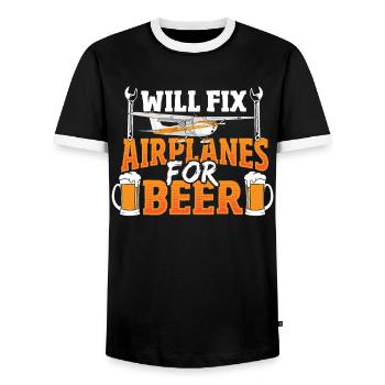 Will Fix Airplanes For Beer Aircraft Mechanic - Men's Ringer Shirt - black/white - Front - AI Model Female 172 light (172cm) & AI Model Male 178 light (178cm)