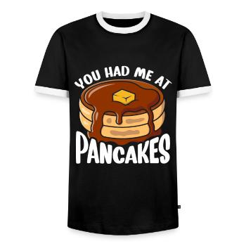 Pancakes Food Lover Best Pancake Maker - Men's Ringer Shirt - black/white - Front - AI Model Female 172 light (172cm) & AI Model Male 178 light (178cm)