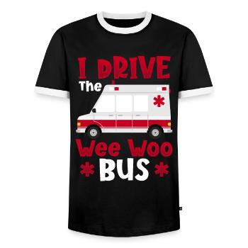 I Drive The Wee Woo Bus Ambulance Driver Paramedic - Men's Ringer Shirt - black/white - Front - AI Model Female 172 light (172cm) & AI Model Male 178 light (178cm)