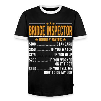 Bridge inspector hourly wage - Men's Ringer Shirt - black/white - Front - AI Model Female 172 light (172cm) & AI Model Male 178 light (178cm)