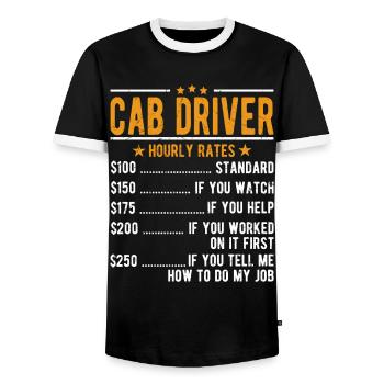 Taxi driver hourly wage - Men's Ringer Shirt - black/white - Front - AI Model Female 172 light (172cm) & AI Model Male 178 light (178cm)