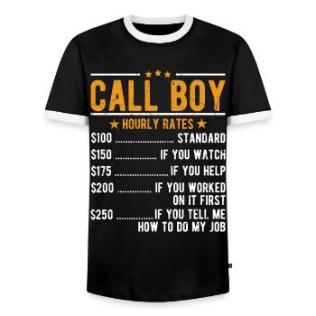 Call Boy hourly wage - Men's Ringer Shirt - black/white - Front - AI Model Female 172 light (172cm) & AI Model Male 178 light (178cm)