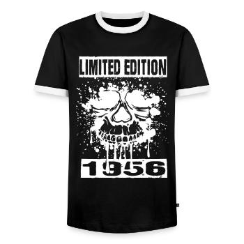 Limited Edition 1956 - Men's Ringer Shirt - black/white - Front - AI Model Female 172 light (172cm) & AI Model Male 178 light (178cm)