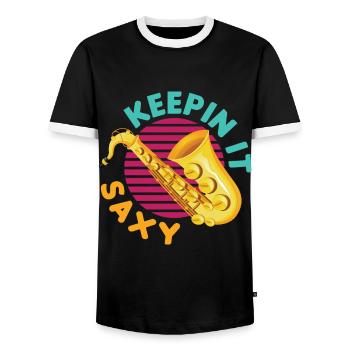Keepin' It Saxy Funny For Saxophone Player - Männer Kontrast-T-Shirt - Schwarz/Weiß - Vorne - AI Model Female 172 light (172cm) & AI Model Male 178 light (178cm)