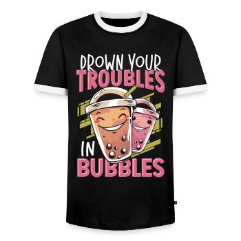 Drown Your Troubles In Bubbles Boba Tea Bubble Tea - Men's Ringer Shirt - black/white - Front - AI Model Female 172 light (172cm) & AI Model Male 178 light (178cm)