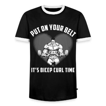 Put On Your Belt. It's Bicep Curl Time - Männer Kontrast-T-Shirt - Schwarz/Weiß - Vorne - AI Model Female 172 light (172cm) & AI Model Male 178 light (178cm)