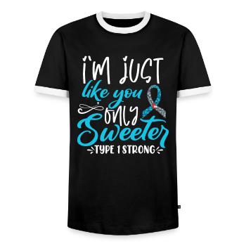 T1D Diabetes Awareness Month Blue Ribbon - Men's Ringer Shirt - black/white - Front - AI Model Female 172 light (172cm) & AI Model Male 178 light (178cm)