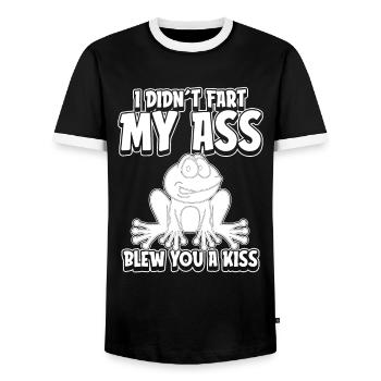 Frog Toad Humor - Men's Ringer Shirt - black/white - Front - AI Model Female 172 light (172cm) & AI Model Male 178 light (178cm)