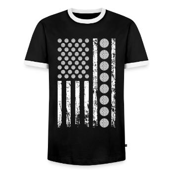 American Sports Golf Ball Flag Athletic - Men's Ringer Shirt - black/white - Front - AI Model Female 172 light (172cm) & AI Model Male 178 light (178cm)