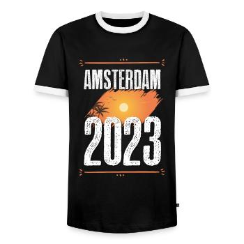 Amsterdam 2023 - Men's Ringer Shirt - black/white - Front - AI Model Female 172 light (172cm) & AI Model Male 178 light (178cm)