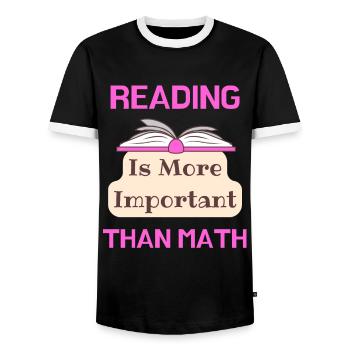 Reading Is More Important Than Math Loving Reading - Men's Ringer Shirt - black/white - Front - AI Model Female 172 light (172cm) & AI Model Male 178 light (178cm)